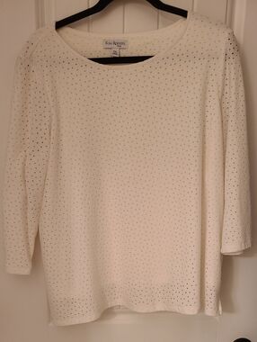 Kim Rogers Cream Eyelet Elbow Sleeve Knit Top